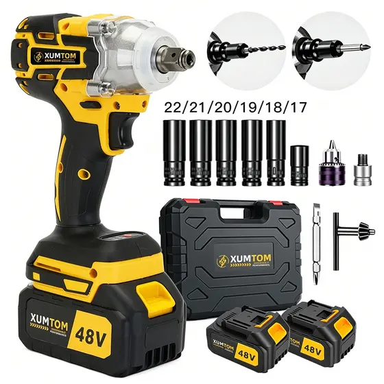 Chave De lmpacto 48V Sem Fio Elétrica 450NM Parafusadeira Furadeira Com Maleta + 2 Baterias Bivolt