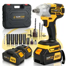 Chave de Impacto 48V Parafusadeira Furadeira Elétrica Sem Fio Com 2 Bateria Motor Brushless Kit Completo Acessórios