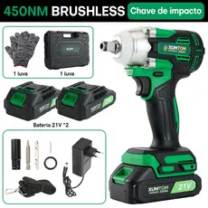 Chave de Impacto 450NM Elétrica Sem Fio Parafusadeira Brushless Com Maleta 2 Bateria  Reforçada