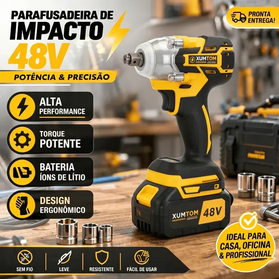 Chave de impacto elétrica sem fio 450Nm 48V com bateria e conjunto de acessórios com 4 soquetes