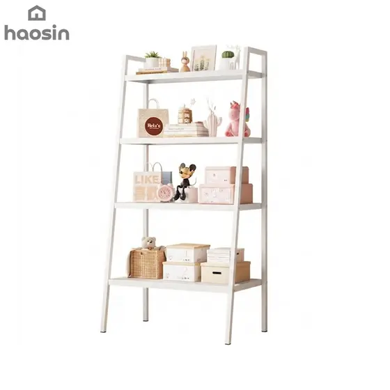 Estante de armazenamento trapezoidal branca 4 camadas aço carbono ampliada reforçada Storage rack
