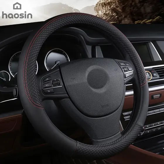 Capa De Volante De Carro De Couro PU Antiderrapante Durável De 38 Cm Com Decoração De Fibra Dinâmica