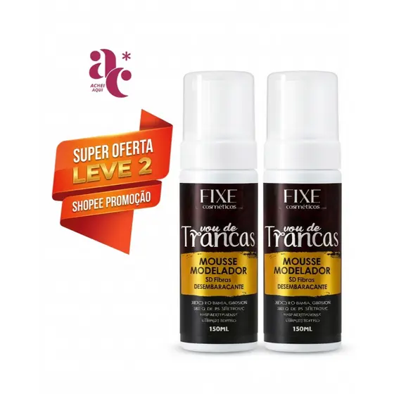 KIT 2 MOUSSE 150ML TEXTURIZADOR DE CACHOS E FIBRAS SINTÉTICAS - VOU DE TRANÇAS