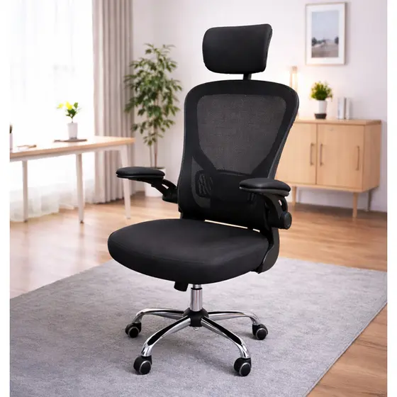 Cadeira de Escritório Ergonômica Oslo Comfort Mesh Preto com Apoio de Cabeça e Ajuste Lombar