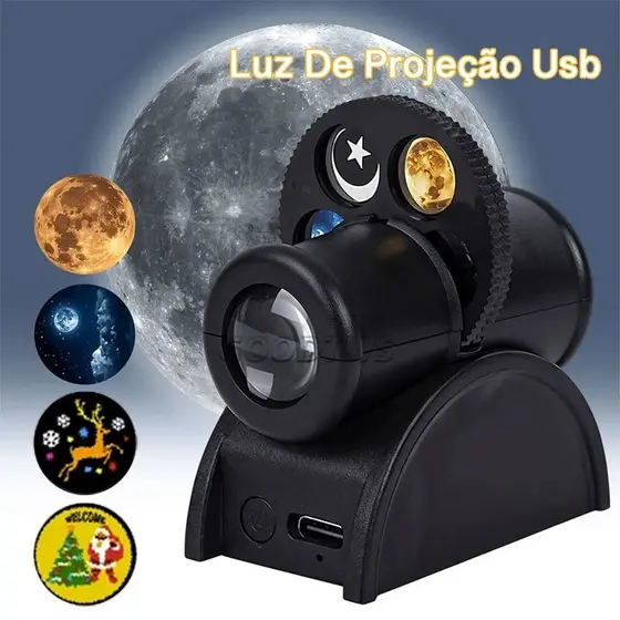 Luz De Projeção com 15 Cartões Lunar Usb Terra Lua e Natal Noturna Usb Fundo LED Night Light