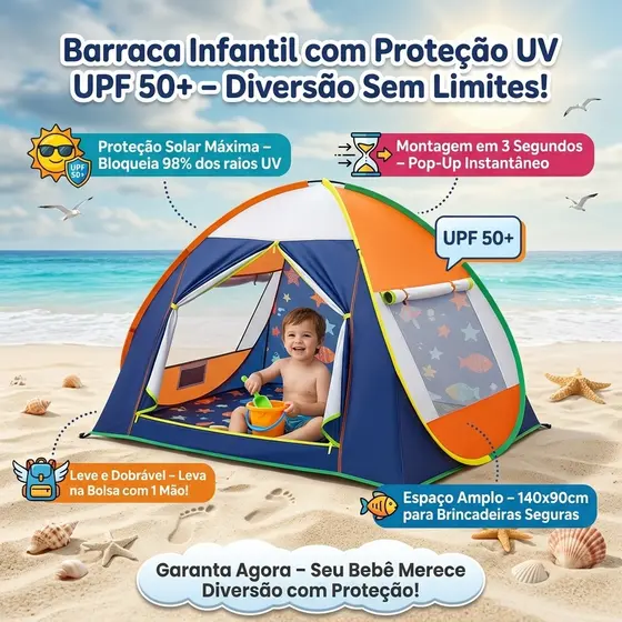 Tenda De Praia Bebê Gigante Com Proteção Solar Automática Barraca De Sol Dobrável Infantil Com Bolsa Viagem
