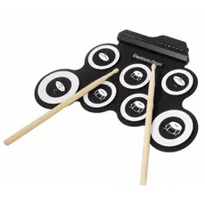 Bateria Eletronica Digital Dobravel de Silicone Tapete Musical 7 Pads com Entrada P3 Fone de Ouvido Baquetas Pedais