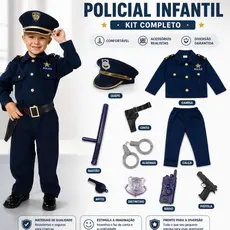 Fantasia Uniforme de polícia para crianças 8 pçs de dramatização+Acessórios/90-130 CM