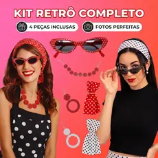 Kit C/ 04 Acessórios Cosplay Audrey Hepburn Acessórios de Festa Anos 50/60 Retrô Com Óculos Lenço Colar Brinco
