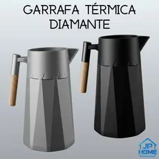 Garrafa Térmica 1 Litro Café e Chá Cabo Madeira Botão Mantém Temperatura Diamante Luxo