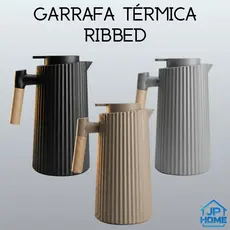 Garrafa Térmica 1 Litro Café e Chá Cabo Madeira Botão Mantém Temperatura Ribbed Luxo
