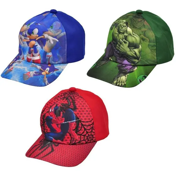 Kit 3 Bonés Infantis Masculino Personagem Sonic Homem Aranha Hulk  Preto Galáxias Futebol
