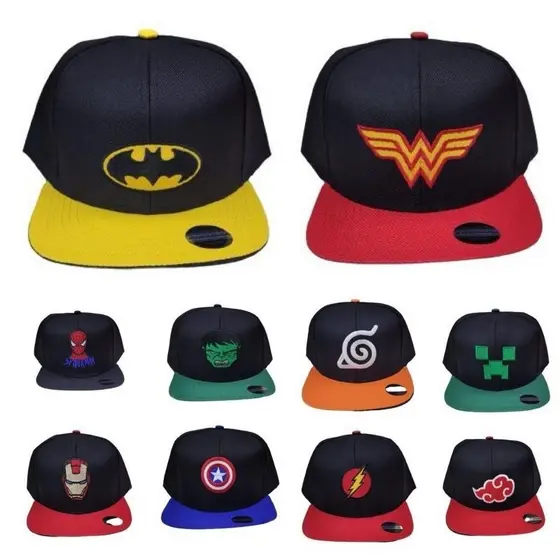 boné do super mario, luigi, picachu, sonic, hulk e capitao america