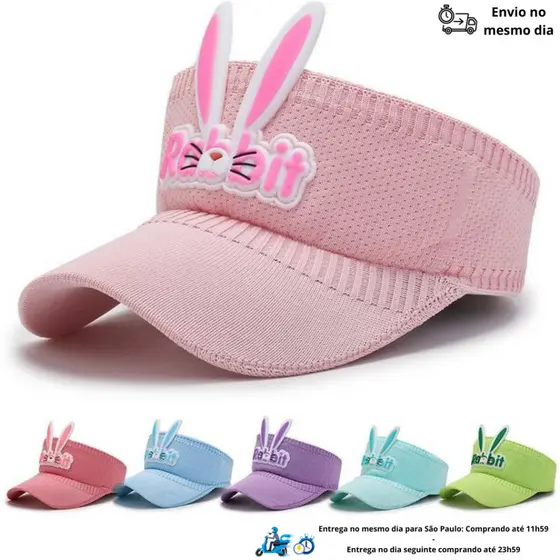 Viseira Infantil com orelhinhas Rabbit Leve e Confortável para Crianças com proteção solar