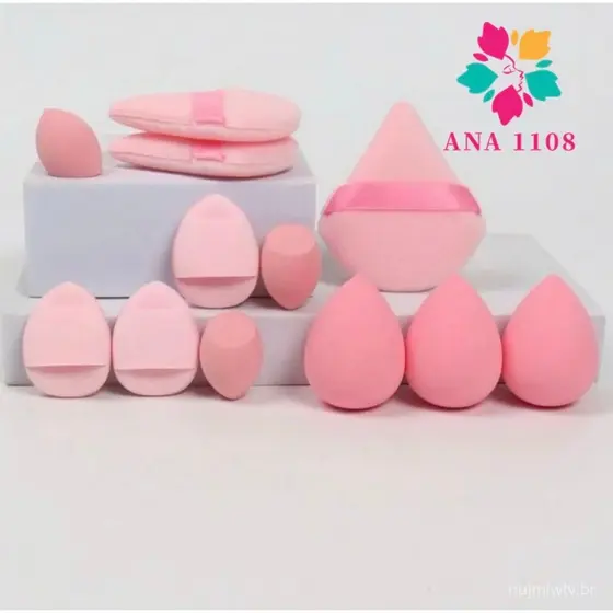 ANA 1108 KIT 12 Esponja Para Maquiagem/Esponja de Rosto Facial Maquiagem Base e Corretivo/COM Bolsa