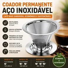 Coador Permanente de Café em Aço Inox 18/10 Reutilizável Filtro de Café