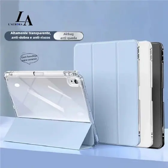 Capa Acrílica Transparente com Porta Apple Pencil para iPad 7/8/9/10/11/Air M2/M3