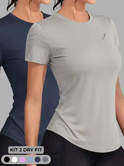 Kit 2 Camisetas Dry Fit Feminina Academia Fitness Esportiva Caminhada Corrida Treino Prote莽茫o UV
