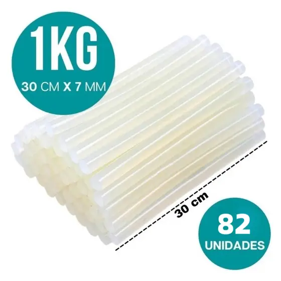 82 Unidades Bastão de Cola Quente 1kg Fino Refil Transparente 30cm x 7mm para Pistola de Cola Quente