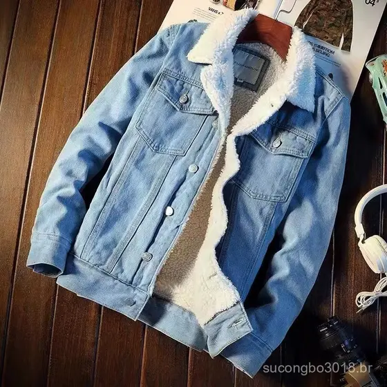 Casacos de Inverno Jaquetas de Inverno Forro de Lã Espessado Jaquetas de Jeans Grossas Masculinas 2RQI