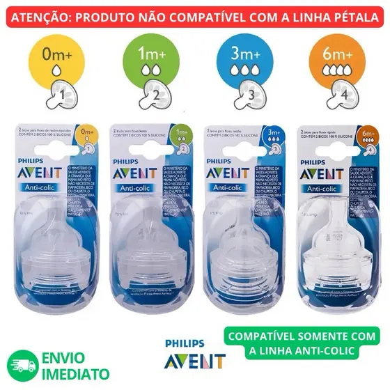 KIT 2 Bicos de Mamadeira Clássica Anticólica - PHILIPS AVENT ORIGINAL