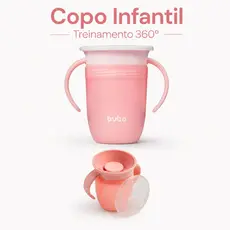Copo Infantil Treinamento 360º Válvula Antivazamento Com Alça Buba 210ml Rosa
