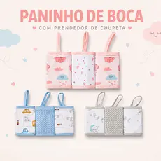 Paninho de Boca Prendedor de Chupeta Algodão Bebê Papi Malhas Tecido Macio