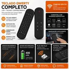 Controle Remoto Air Mouse LE-7678 Teclado QWERTY 2.4G Luminoso RGB para Smart TV Android PC Windows Linux