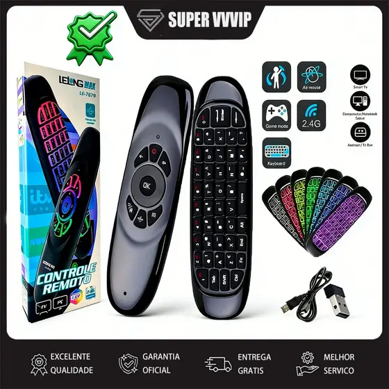 Controle Air Mouse LE-7679 Teclado Sem Fio 2.4G Com Voz para Smart TV Android PC Projetor