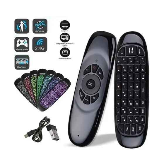 Air Mouse 2.4G com Teclado Sem Fio Mini – Controle Remoto Inteligente para Smart TV, TV Box, PC e Android (Plug & Play)