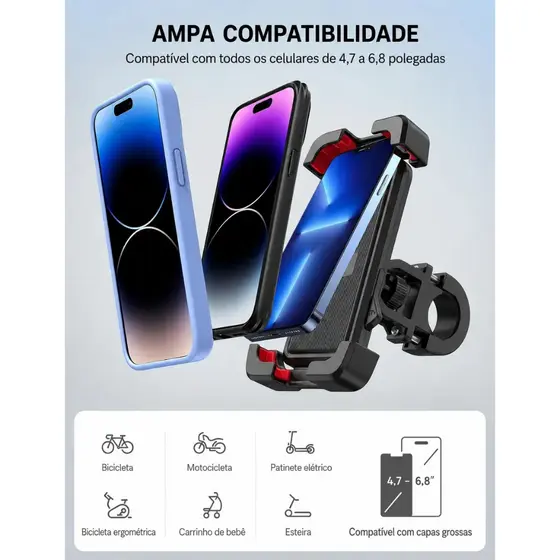 Suporte Celular Universal Guidão Moto Bicicleta Bike 360° Ajustável Garra Resistente Navegação GPS Ciclismo