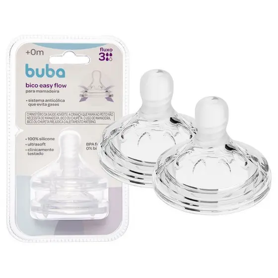 kit 2 Bico De Mamadeira Anticólica Pétala Silicone Buba Easy Flow