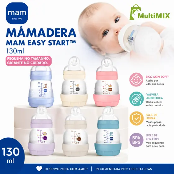Mamadeira MAM Original Lacrada Easy Start 130ml AntiCólica Autoesterilizável Fluxo adaptável UNIDADE