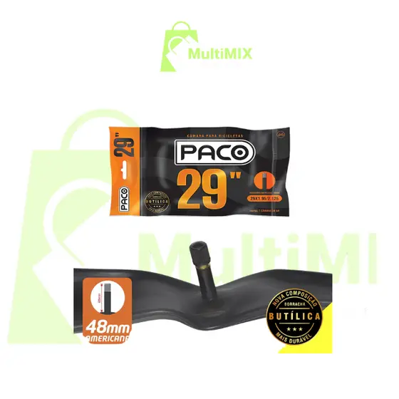Câmara 29x1.95/2.125 borracha butílica válvula americana 48mm resistente longa duração bico grosso  bike bicicleta PACO