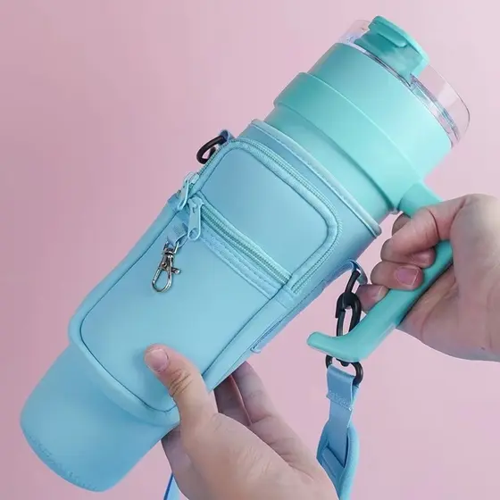 Bolsa para garrafa de água de grande capacidade (40 onças), Capa para garrafa de água, com compartimento para celular MM