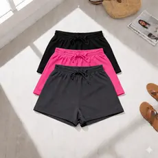 Kit 3 Shorts Moletinho Feminino Cós Alto com Amarração Confortável Sortido