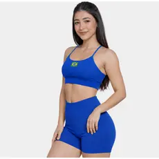 Conjunto Fitness de Academia e Corrida, Bandeira do Brasil / Copa Do Mundo, Top e Shorts Com Bolso Zero Transparência