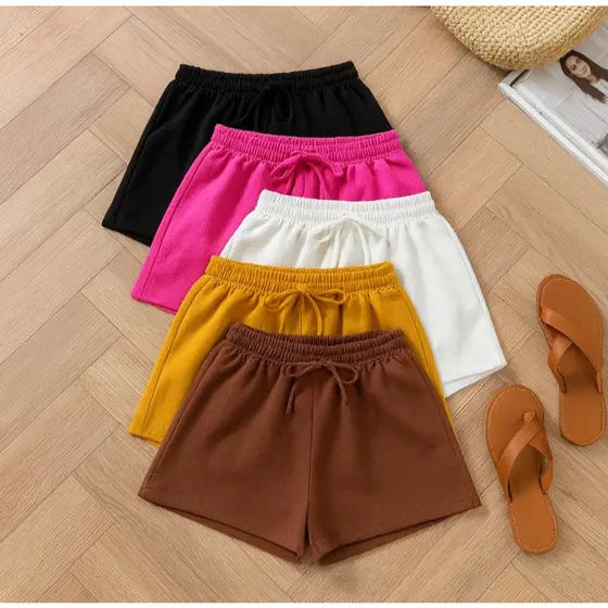 KIT 4 Shorts Feminino de Moletinho | Cós Alto, Com Amarração, Confortável, Com Elástico