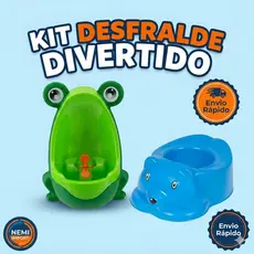 Conjunto Desfralde Menino Mictório Sapinho Infantil + Troninho Penico Urso Azul Divertido