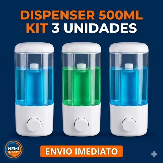 Dispenser Porta Sabonete Líquido Álcool Gel e Detergente Parede 500ml