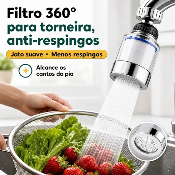 Filtro Universal 360° para Torneira – Aumenta a Pressão da Água, Ideal para Cozinha e Banheiro
