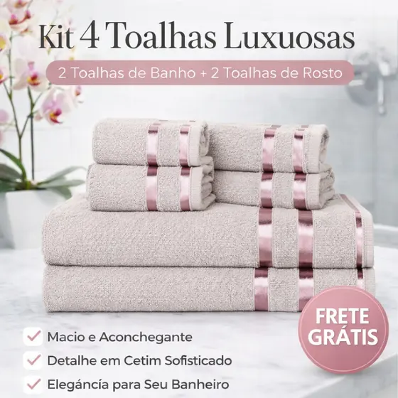 Kit 4 Toalhas Riviera 2 Banho + 2 Rosto Em Algodão 100% Premium