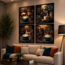 Kit 4 Quadros Café Gourmet Decorativo Cozinha Sala Cafeteria