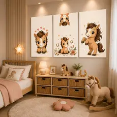 Kit 3 Quadros Decorativos Cavalinho Baby Delicadeza, Doçura e Encanto para o Quarto Infantil