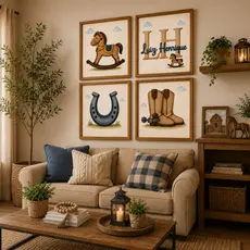 Kit Quadros Decorativos Fazendinha Cowboy Infantil Personalizado com Nome – 4 Peças MDF Premium