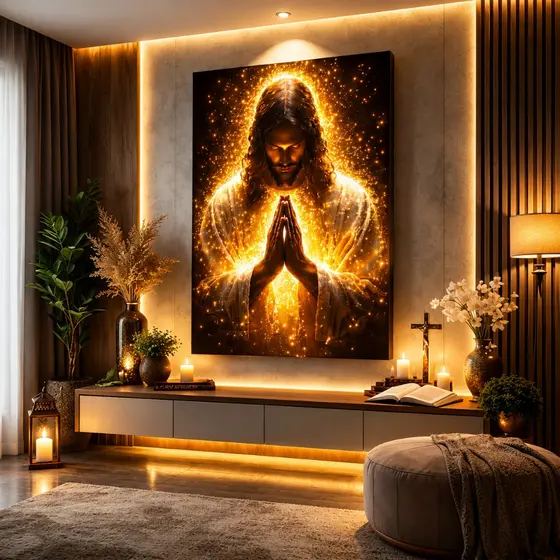 Quadro Decorativo Jesus A Luz da Oração Divina | Arte Cristã | Sala e Quarto