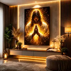 Quadro Decorativo Jesus A Luz da Oração Divina | Arte Cristã | Sala e Quarto