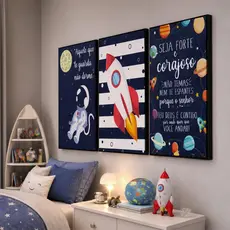 Kit 3 Quadros Decorativos Astronauta Quarto Menino Mdf