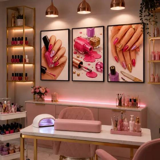 Quadros Decorativos Manicure Rosa Pink Kit Nail Designer Moderno Para Salão
