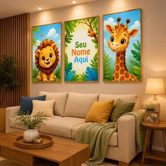 Kit Quadros Safari Baby Personalizado Seu Nome Aqui Decoração Infantil Moderna MDF